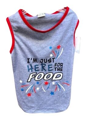 Pet Spirit Im Just Here for the Food Pet Graphic Tshirt Gray with Red Trim Large